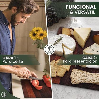Tábua de Madeira Cozinha 45x25x1,5 | Freixo Termotratado Premium Reversível e Higiénica | Tábua Profissional para Carne, Pão ou Queijos | Tábua de Cortar Grande, Leve e Resistente à Humidade |