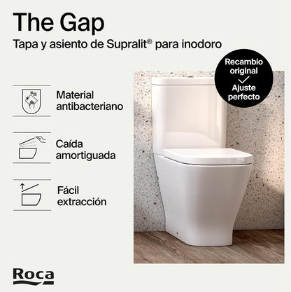 Roca The Gap - Tampa e assento de Supralit para sanita de depósito baixo com queda amortecida, tampa de WC original