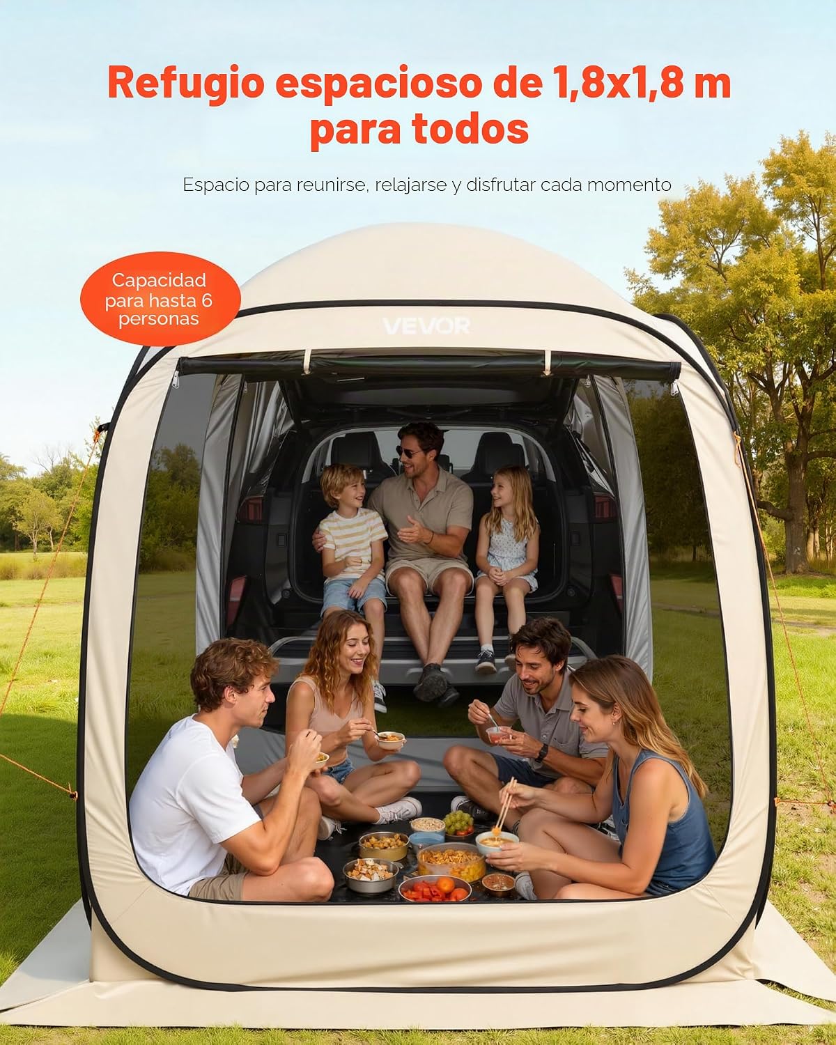 VEVOR Tenda de campanha com mosquiteira, 1825 x 1825 x 2200 mm, 4-6 pessoas, dobrável, para porta traseira SUV,