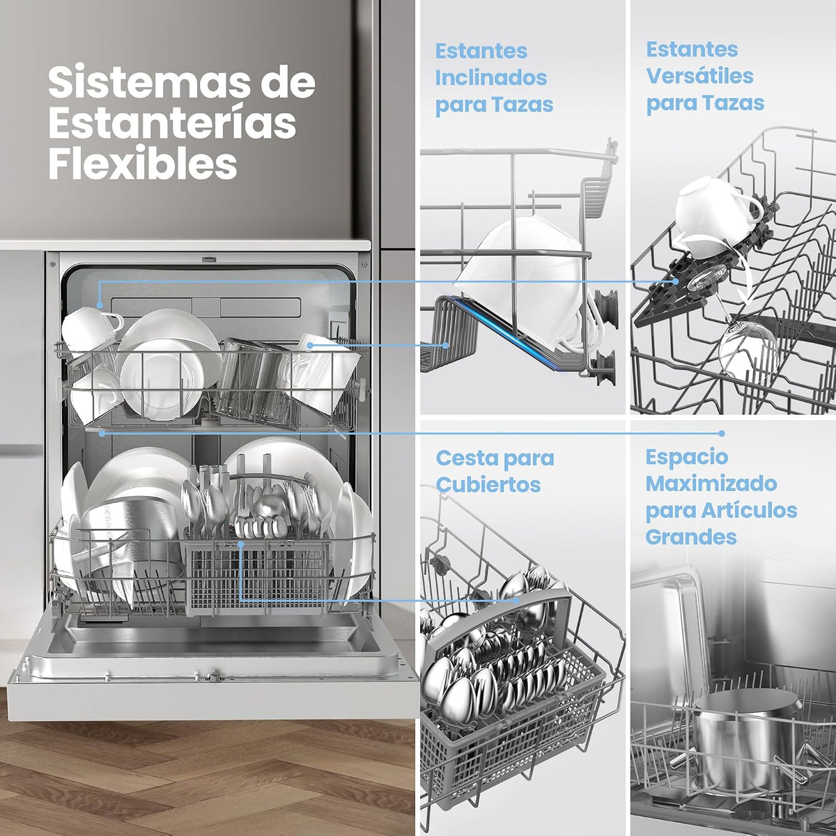 COMFEE' CDWPF1201PW-WE-EU Lavavajillas Independiente,12 Cubiertos, 60cm [Classe energética E]