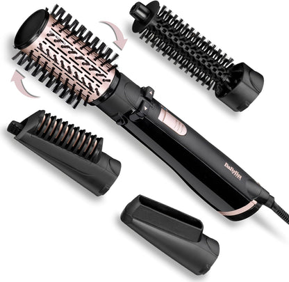 BaByliss Secador, Alisador e Styler - Escova rotativa de ar, Styler iônico com 4 acessórios, Escova Volumizadora, Escova Secador de cabelo, Preto, AS200E