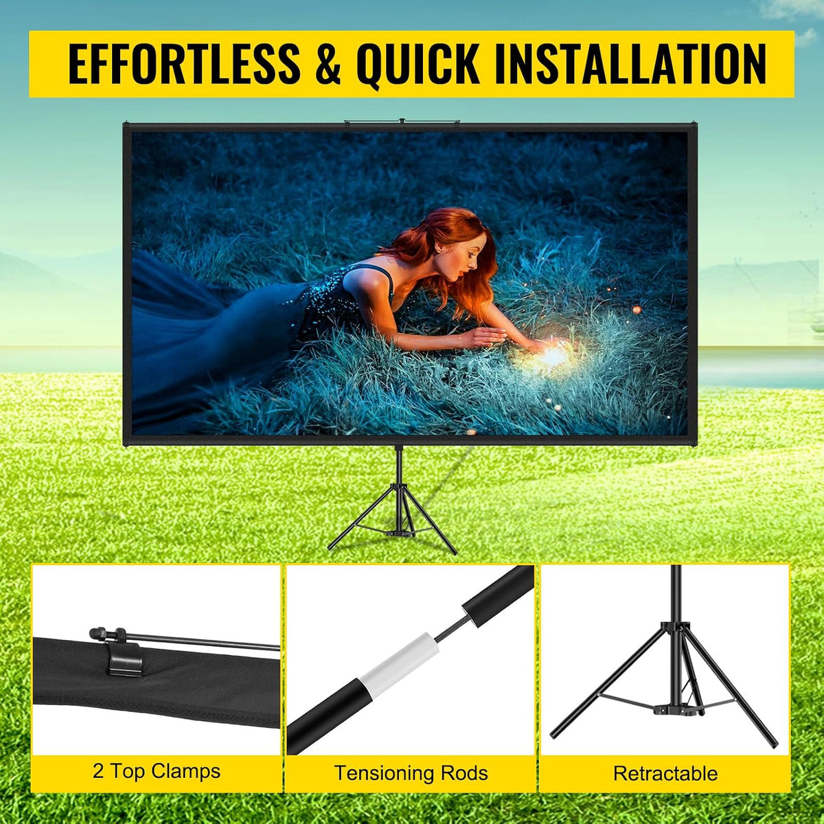 VEVOR Pantalla para Proyector 100" 16:9 4K HD con Trípode Altura Ajustable 200-250 cm Portátil 227x127 cm para Cine en Casa Presentación, Negro