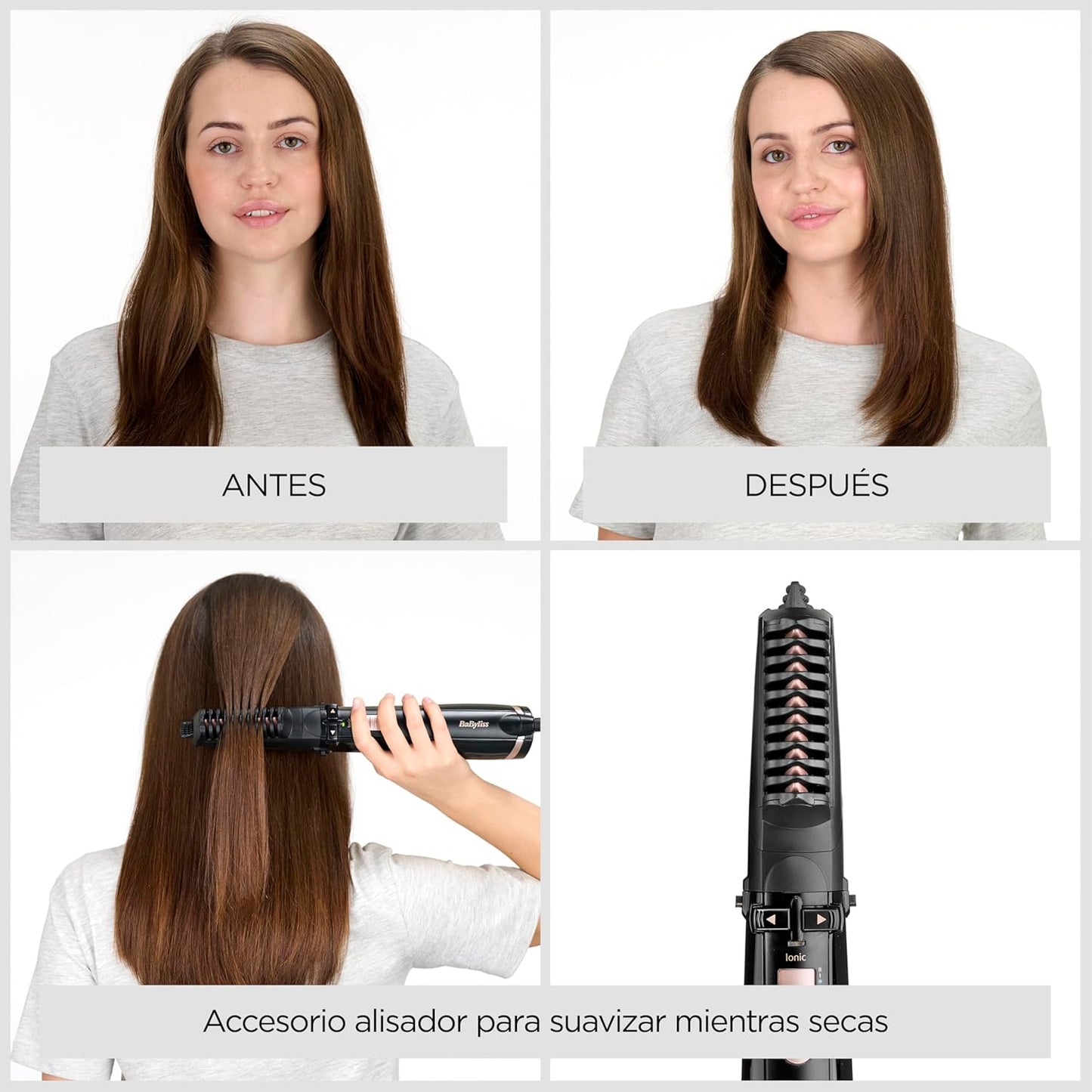 BaByliss Secador, Alisador e Styler - Escova rotativa de ar, Styler iônico com 4 acessórios, Escova Volumizadora, Escova Secador de cabelo, Preto, AS200E
