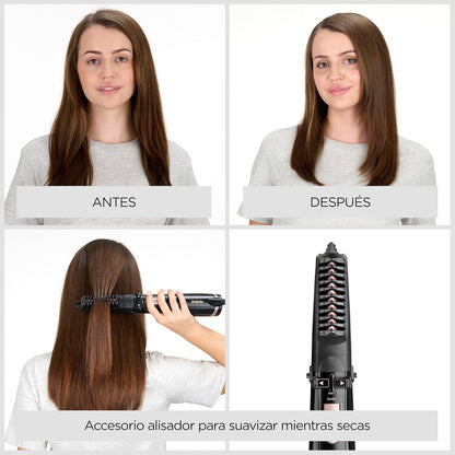 BaByliss Secador, Alisador e Styler - Escova rotativa de ar, Styler iônico com 4 acessórios, Escova Volumizadora, Escova Secador de cabelo, Preto, AS200E