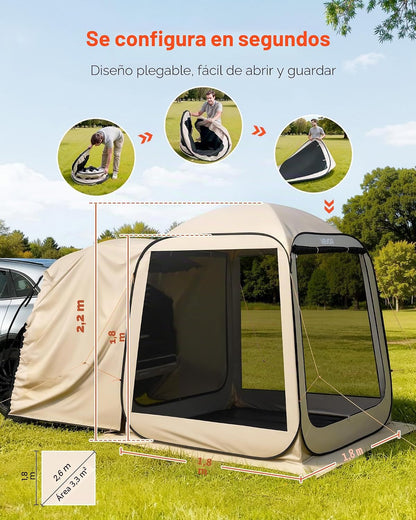 VEVOR Tenda de campanha com mosquiteira, 1825 x 1825 x 2200 mm, 4-6 pessoas, dobrável, para porta traseira SUV,