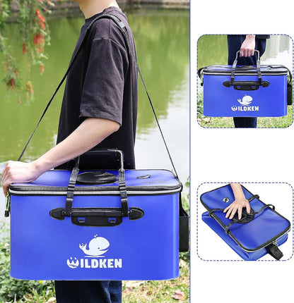 Wildken – Saco de Pesca Portátil em EVA, Balde de Água para Pesca, Viveiro Dobrável para Peixe Vivo, Recipiente/Depósito de Água Dobrável para Viagens, Caminhadas e Pesca – 50 cm / Azul