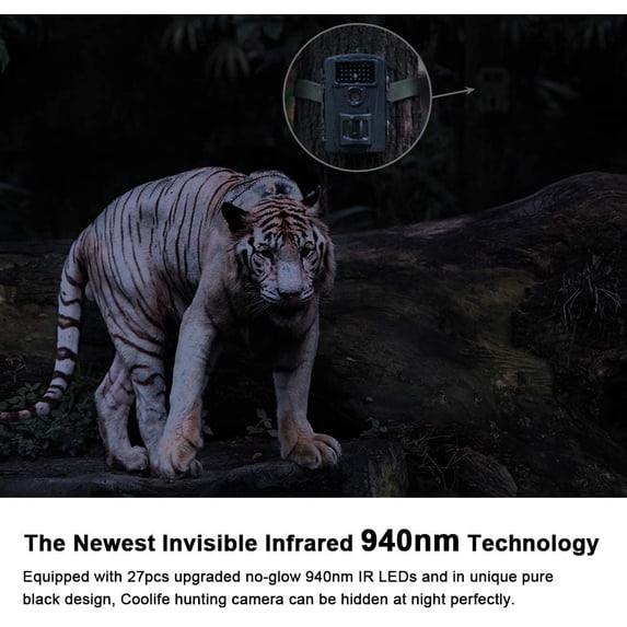 Câmera de trilha CooLife 1080P 16MP Câmera de caça - Velocidade de gatilho 0,2s Ângulo 90° Visão noturna 65 pés - IP66 à prova d'água - Com cartão de 32 GB