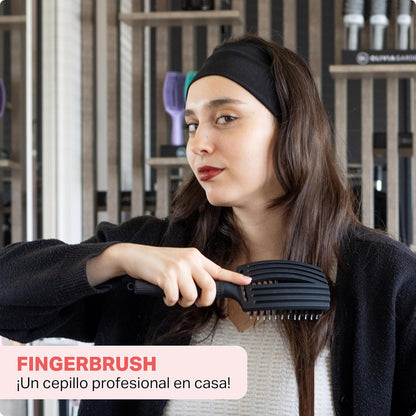 Olivia Garden - Fingerbrush Combo Large - Escova de Cabelo Longo - Anti-puxões para Cabelo Seco e Desembaraçado - Cerdas de Javali e Nylon para um Brilho Natural - Cabelo Fino, Médio e Grosso - Preto