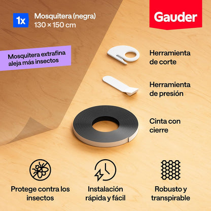 GAUDER Rede mosquiteira para janela, rede anti-insetos com fecho de gancho e laço,