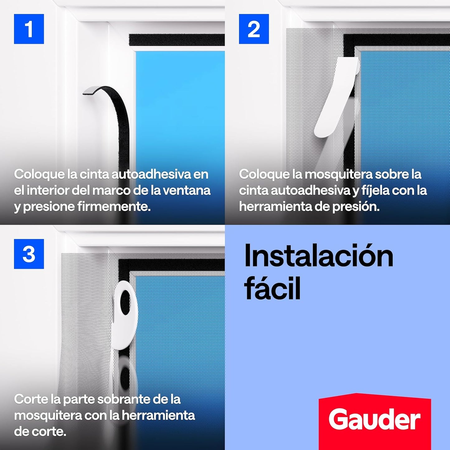 GAUDER Rede mosquiteira para janela, rede anti-insetos com fecho de gancho e laço,