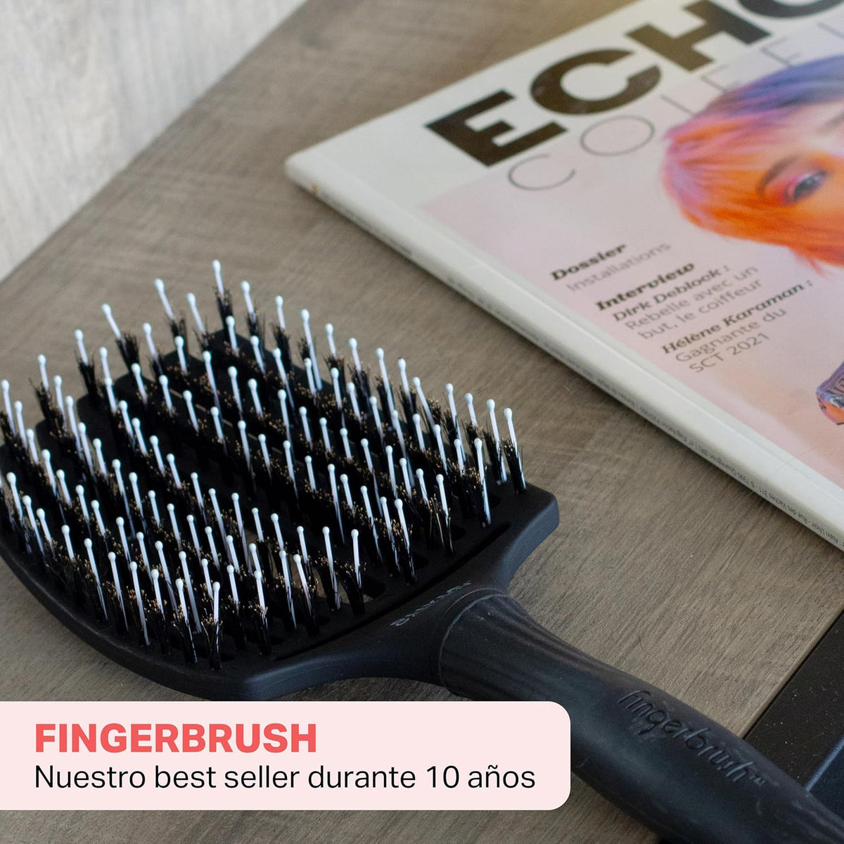 Olivia Garden - Fingerbrush Combo Large - Escova de Cabelo Longo - Anti-puxões para Cabelo Seco e Desembaraçado - Cerdas de Javali e Nylon para um Brilho Natural - Cabelo Fino, Médio e Grosso - Preto