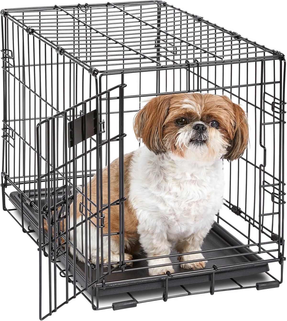 MidWest Homes for Pets ICrate Gaiola dobrável de 59 cm para cães XS, uma única porta com painel divisor, bandeja à prova de fugas e fechos seguros, de arame de metal, portátil e fácil de montar