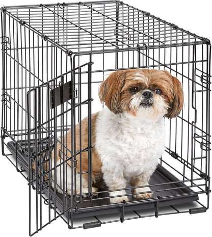 MidWest Homes for Pets ICrate Gaiola dobrável de 59 cm para cães XS, uma única porta com painel divisor, bandeja à prova de fugas e fechos seguros, de arame de metal, portátil e fácil de montar