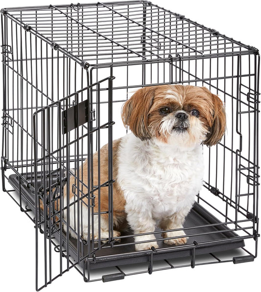 MidWest Homes for Pets ICrate Gaiola dobrável de 59 cm para cães XS, uma única porta com painel divisor, bandeja à prova de fugas e fechos seguros, de arame de metal, portátil e fácil de montar