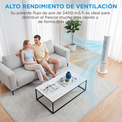 MIDEA Ventilador de torre de 4 velocidades com controlo remoto, ventilador de torre silencioso com oscilação de 90º - refrigerador de ar com temporizador - climatizador frio potente até 9 m - Fan