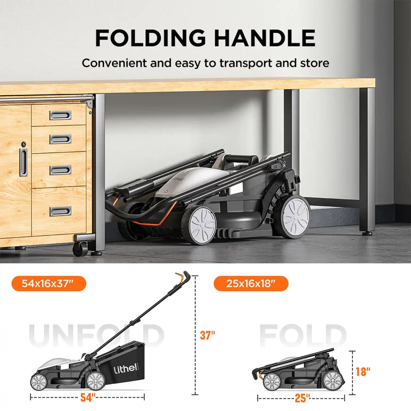 Cortador de grama sem fio Litheli, cortador de grama elétrico de 13" e 20 V, motor sem escova, ajuste de 5 alturas, com bateria portátil de 4,0 Ah