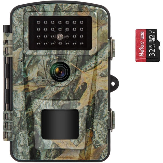 Câmera de trilha CooLife 1080P 16MP Câmera de caça - Velocidade de gatilho 0,2s Ângulo 90° Visão noturna 65 pés - IP66 à prova d'água - Com cartão de 32 GB
