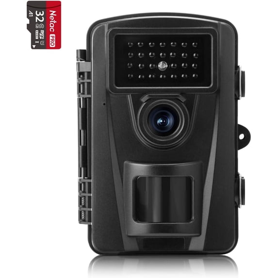 Câmera de trilha CooLife 1080P 16MP Câmera de caça - Velocidade de gatilho 0,2s Ângulo 90° Visão noturna 65 pés - IP66 à prova d'água - Com cartão de 32 GB