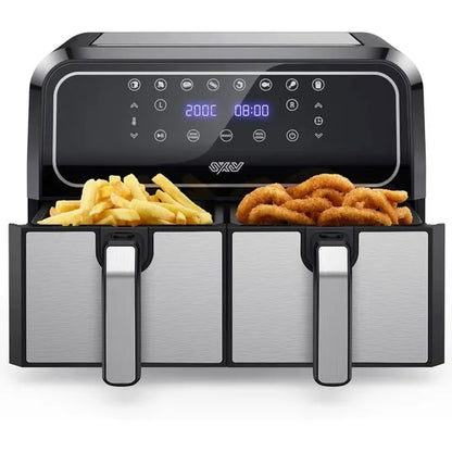 Fritadeira sem óleo Innsky Dual Zone, 8 L, com 8 programas, fritadeira de ar quente XXL com cesto duplo, ecrã tátil LED.