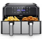 Fritadeira sem óleo Innsky Dual Zone, 8 L, com 8 programas, fritadeira de ar quente XXL com cesto duplo, ecrã tátil LED.