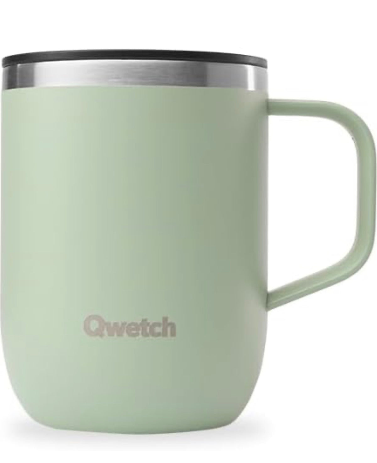 QWETCH - Caneca térmica de aço inoxidável reciclada com pega 350 ml verde lima - caneca térmica para café e chá - mantém 6 h quente e 12 h frio - tampa deslizante anti-errames e compatível com