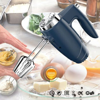 Batedor elétrico de batedeira manual com batedeira portátil de 5 velocidades para chicotear, misturar biscoitos, brownies, bolos e massa com 4 acessórios (azul)