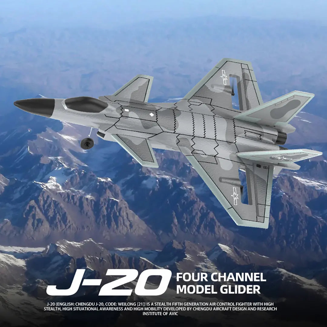 2,4 GHz 4 canais RC J-20 de avião de combate modelo BM20, modelo de avião de espuma EPP com superfícies fixas (cinza/2 baterias)