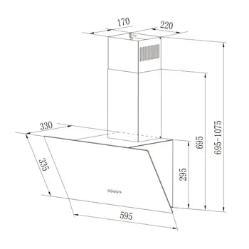 CIARRA Exaustor Inclinado 60cm 3 Velocidades 350m³/h Recirculação ou Extração Vidro Preto CD6750B