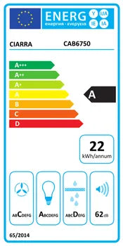 CIARRA Exaustor Inclinado 60cm 3 Velocidades 350m³/h Recirculação ou Extração Vidro Preto CD6750B