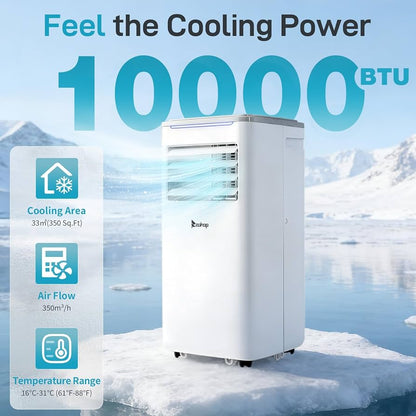 Karl home 10000BTU Unidade de Ar Condicionado Portátil com WiFi e Controle Remoto
AC Móvel 5 em 1, Refrigeração, Aquecimento, Desumidificador, Ventilador, Modo de Suspensão, Temporizador 24H, Kit de Janela Incluído, para Casa, Quarto e Escritório