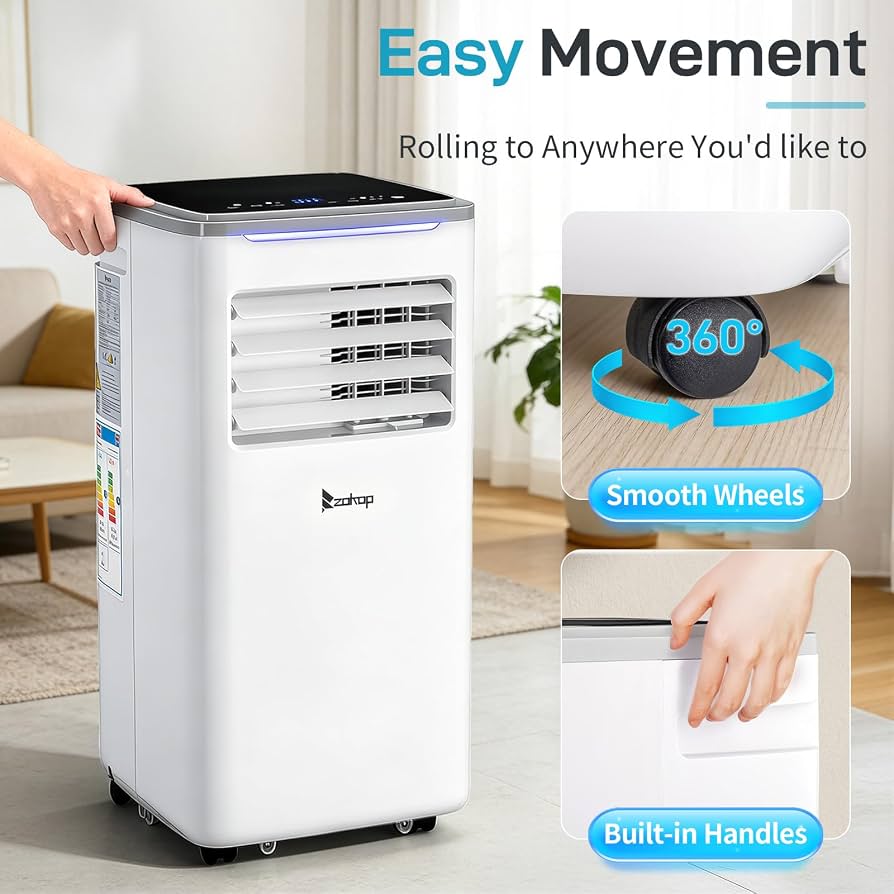 Karl home 10000BTU Unidade de Ar Condicionado Portátil com WiFi e Controle Remoto
AC Móvel 5 em 1, Refrigeração, Aquecimento, Desumidificador, Ventilador, Modo de Suspensão, Temporizador 24H, Kit de Janela Incluído, para Casa, Quarto e Escritório