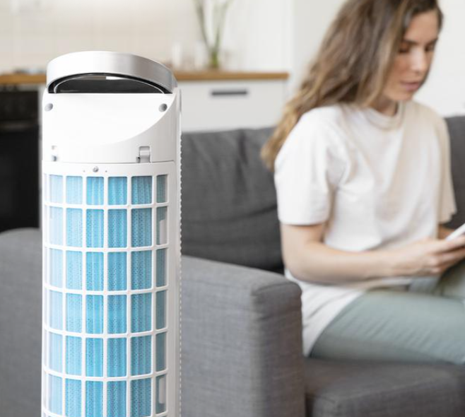 Torre fria EnergySilence 2000. Climatizador evaporativo de torre de 60 W, depósito amovível de 2 litros, 3 velocidades, oscilação de 60o, fluxo de ar 800 m3/h