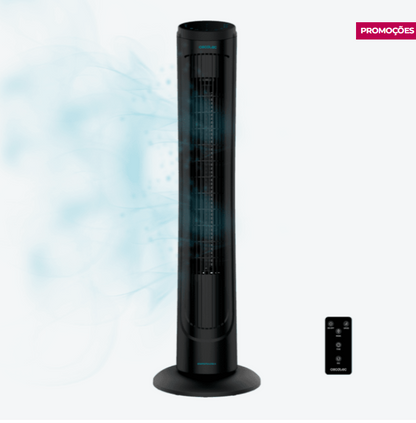 Coluna de ar com Controlo Remoto e Temporizador EnergySilence 9090 SkyLine. 45 W, 40" (102 cm) Altura, Oscilante, Motor de Cobre, 3 Velocidades, Preto