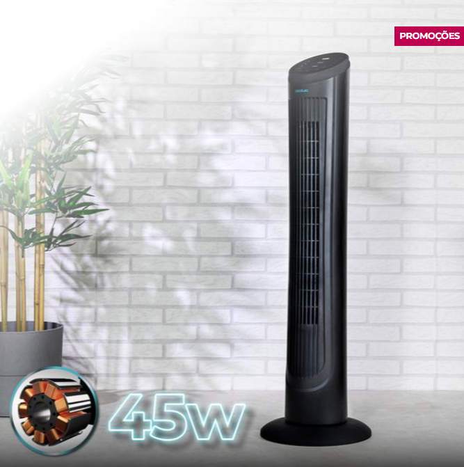 Coluna de ar com Controlo Remoto e Temporizador EnergySilence 9090 SkyLine. 45 W, 40" (102 cm) Altura, Oscilante, Motor de Cobre, 3 Velocidades, Preto