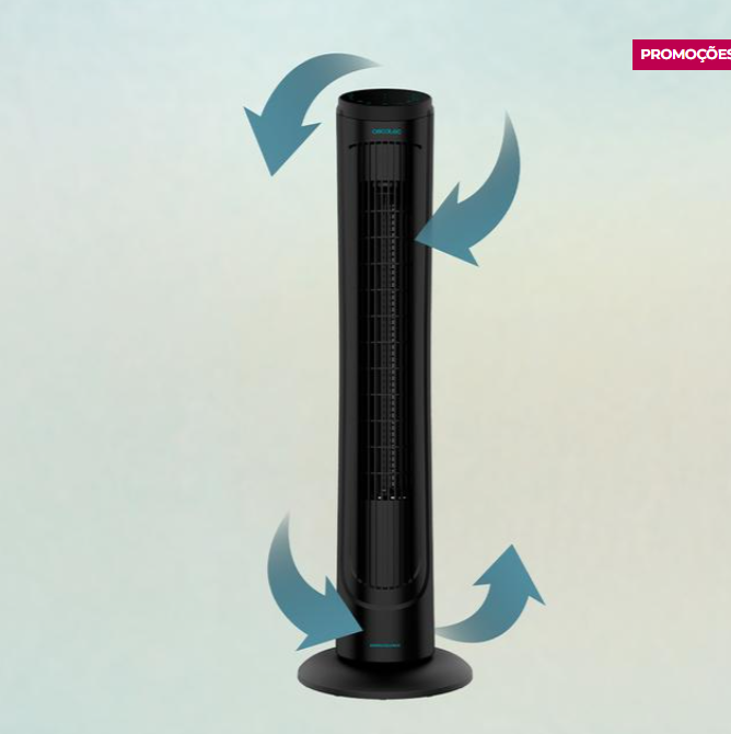 Coluna de ar com Controlo Remoto e Temporizador EnergySilence 9090 SkyLine. 45 W, 40" (102 cm) Altura, Oscilante, Motor de Cobre, 3 Velocidades, Preto
