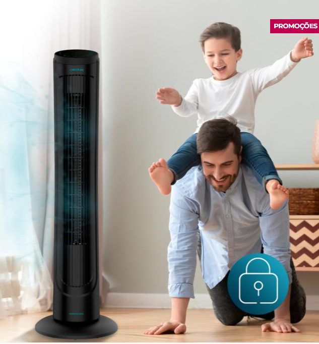 Coluna de ar com Controlo Remoto e Temporizador EnergySilence 9090 SkyLine. 45 W, 40" (102 cm) Altura, Oscilante, Motor de Cobre, 3 Velocidades, Preto