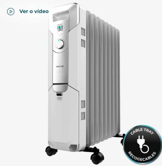 ReadyWarm 9000 Space. Aquecedor elétrico a óleo com 9 Módulos, Baixo consumo de energia, 2000 W, 3 níveis de potência, Recolhe-cabos, Sistema de segurança, Rodas, 20 m2