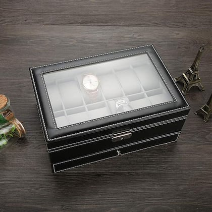 Porta Relogio Expositor Luxo 12 Relogios Pulseira Anel Joias Acessorios Estojo Organizador Mesa Bancada Loja Resistente Duravel - Ab.MIDIA