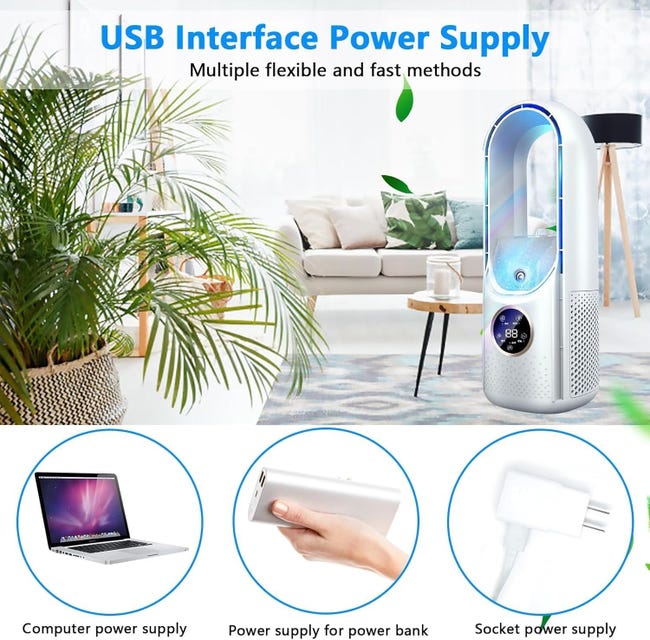 Ar Condicionado para quarto, ventilador de camping, resfriamento/umidificação do ar, três modos, 6 velocidades de vento, branco