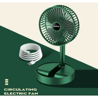 Ventilador portátil dobrável, recarregável com suporte USB, 3 velocidades, 1200 mAh, ventilador a pilhas, exterior e escritório, 17 cm Verde