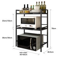 Suporte organizador para micro-ondas, prateleira metálica de 2 níveis com acessórios para pendurar, 36,5x78x40-64 cm, Preto