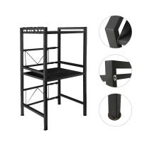 Suporte organizador para micro-ondas, prateleira metálica de 2 níveis com acessórios para pendurar, 36,5x78x40-64 cm, Preto