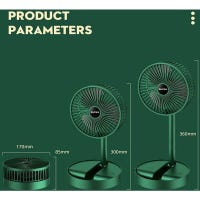 Ventilador portátil dobrável, recarregável com suporte USB, 3 velocidades, 1200 mAh, ventilador a pilhas, exterior e escritório, 17 cm Verde