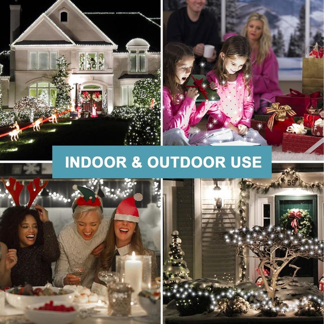 Cordão de Luzes a Pilhas com Temporizador, 10 M, 100 LEDs, Fio de Microfio, 8 Modos, Luzes de Fada para Decoração de Festa de Natal e Casamento em Amb