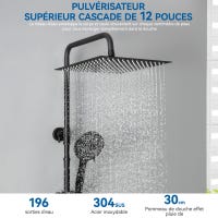 Painel de Duche Termostático,Duche quadrado 30x30 cm, Duche redondo 5 jatos,Duche de chuva com altura regulável,com misturador cobre,Preto