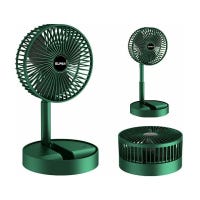 Ventilador portátil dobrável, recarregável com suporte USB, 3 velocidades, 1200 mAh, ventilador a pilhas, exterior e escritório, 17 cm Verde