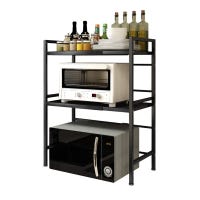 Suporte organizador para micro-ondas, prateleira metálica de 2 níveis com acessórios para pendurar, 36,5x78x40-64 cm, Preto