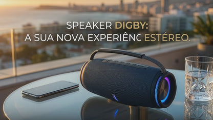 Promoção de coluna de som LEVA DOIS, PAGUE METADE DO PREÇO PELO SEGUNDO nova Coluna de Som Bluetooth® Estéreo Speaker Digby! Som Estéreo Potente: 2x5W para uma experiência sonora imersiva e cristalina.