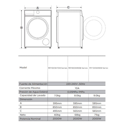 Máquina de Lavar Roupa Midea 8 kg – 1200 rpm, 15 Programas, Branca